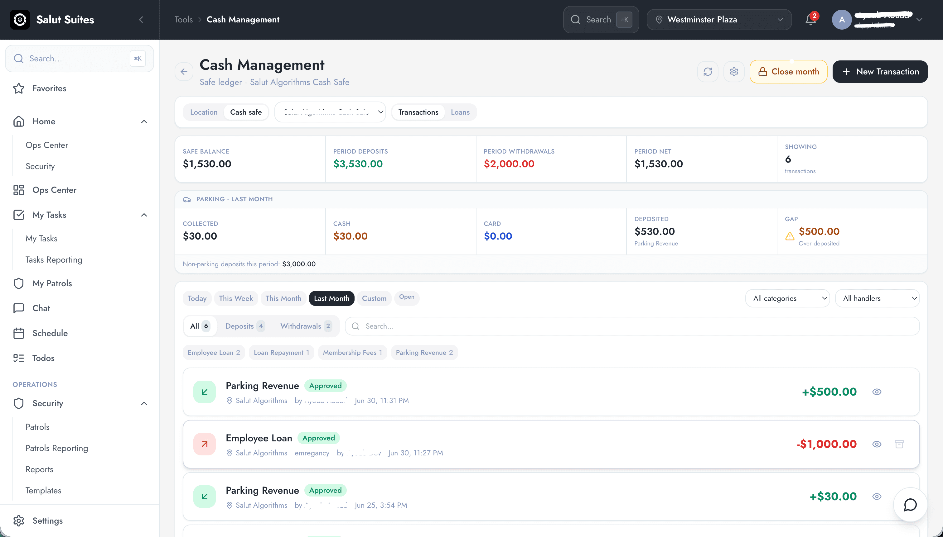 Cash Management — interface screenshot