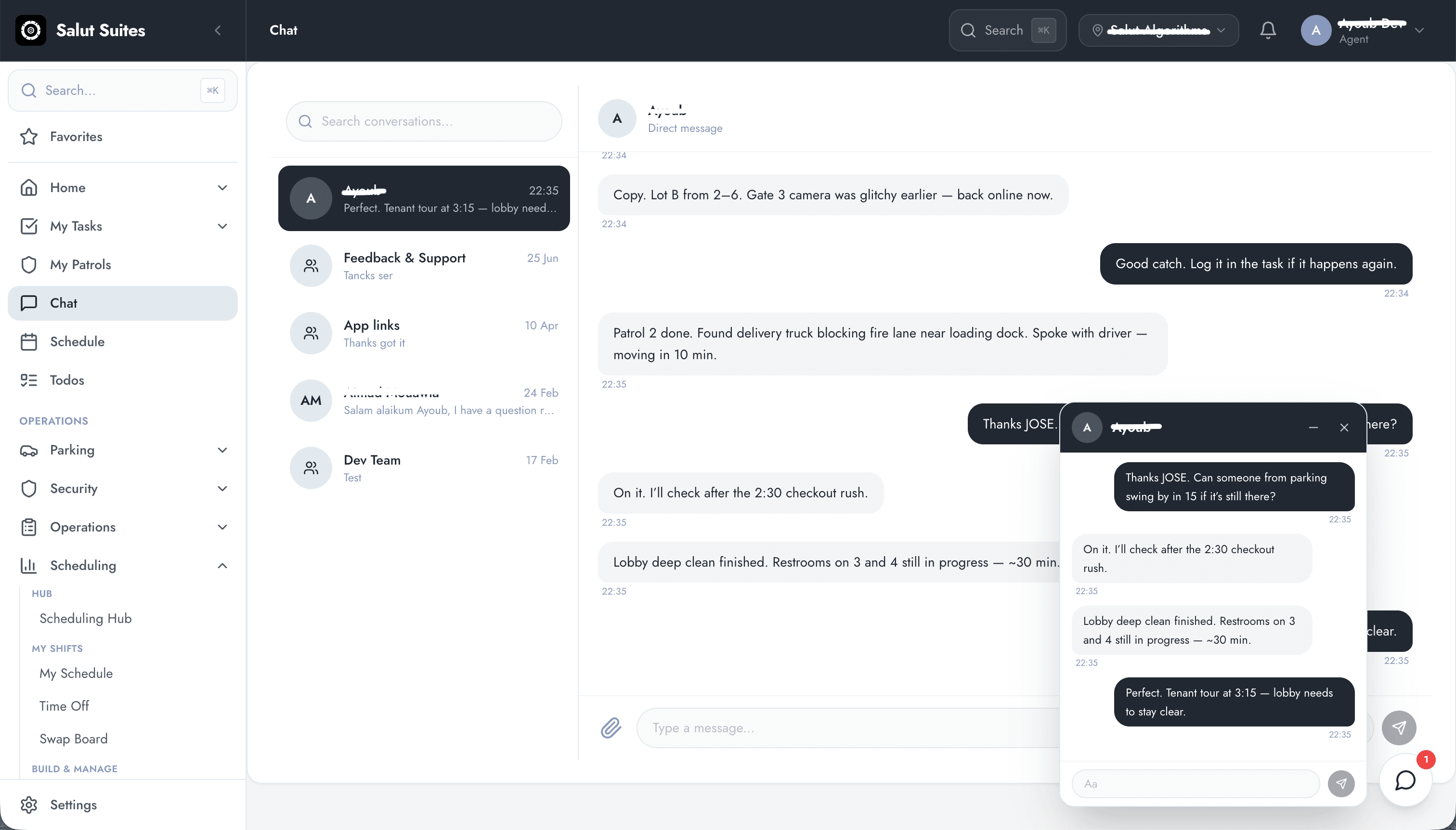 Team Chat — web dashboard screenshot